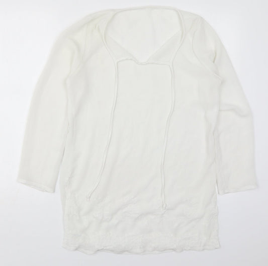Preworn Womens White  Polyester Basic Blouse Size 10 V-Neck