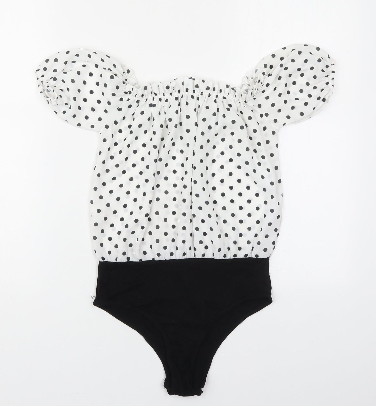 Boohoo Womens White Polka Dot Polyester Bodysuit One-Piece Size 6  Pullover - Black and White