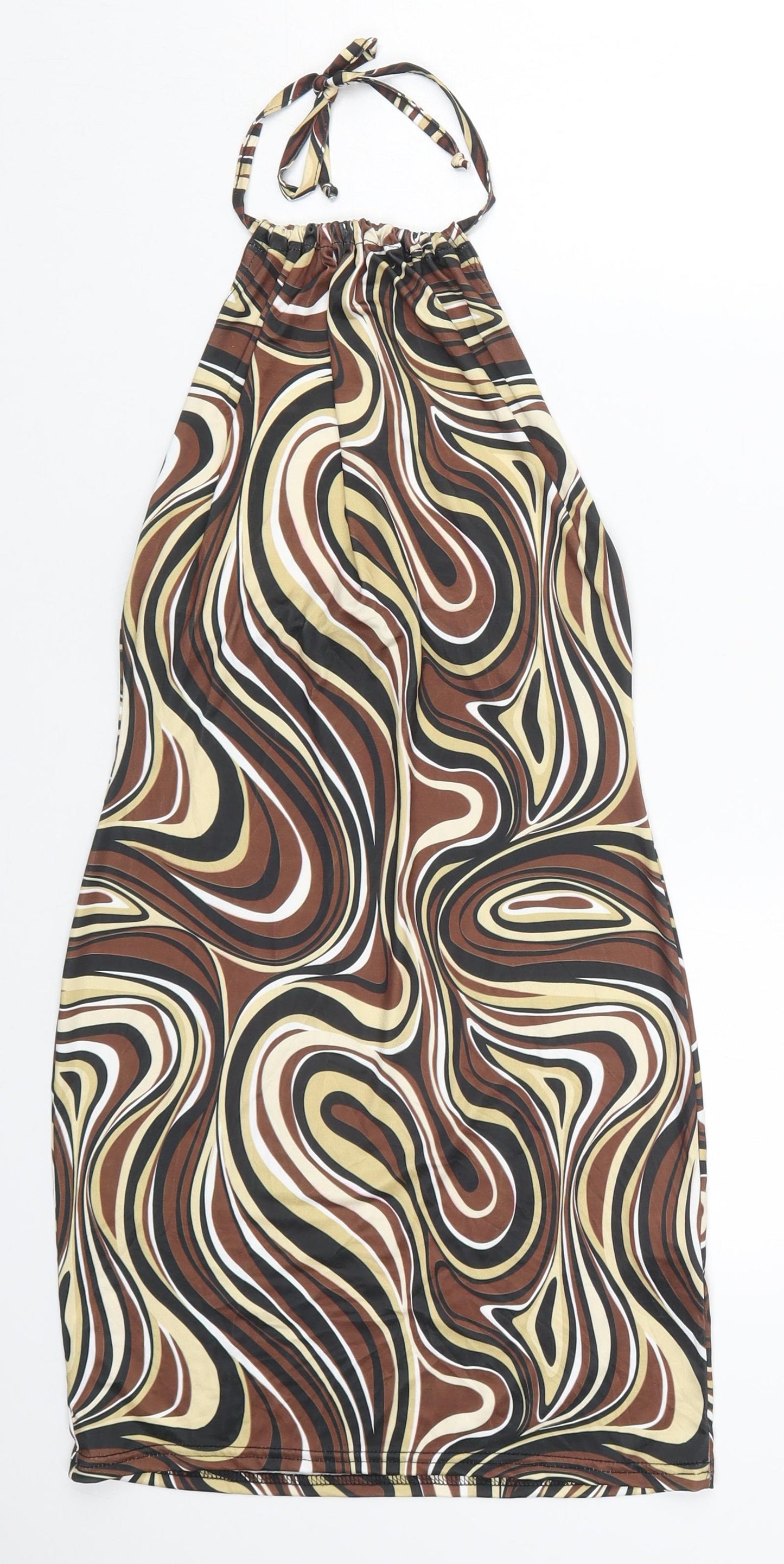 I SAW IT FIRST Womens Brown Geometric Polyester Mini  Size 6  Halter Pullover - Abstract