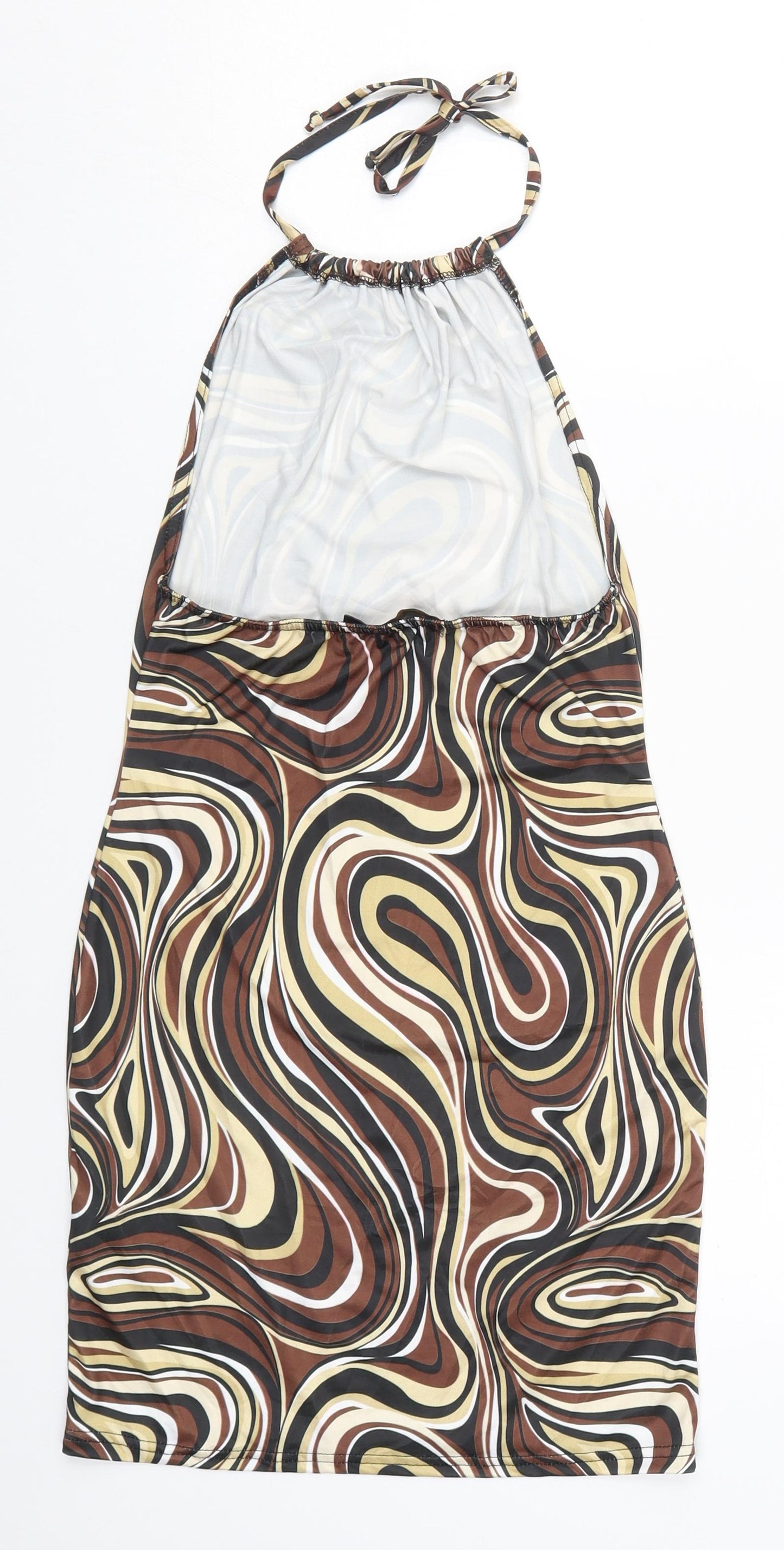I SAW IT FIRST Womens Brown Geometric Polyester Mini  Size 6  Halter Pullover - Abstract