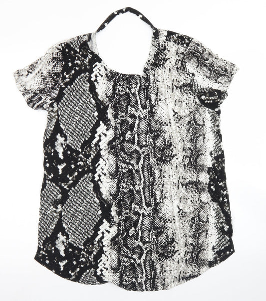 Real Woman Womens Black Animal Print Viscose Basic T-Shirt Size M Round Neck