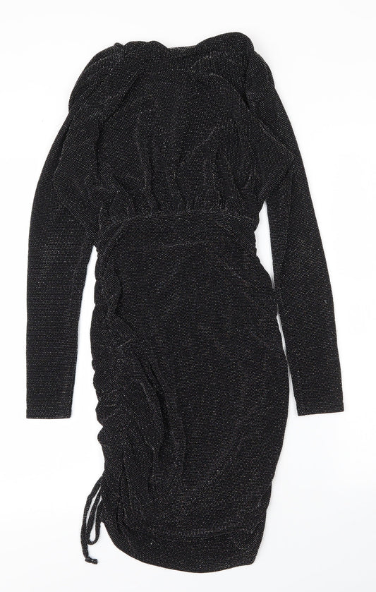 PRETTYLITTLETHING Womens Black  Nylon Bodycon  Size 8  V-Neck