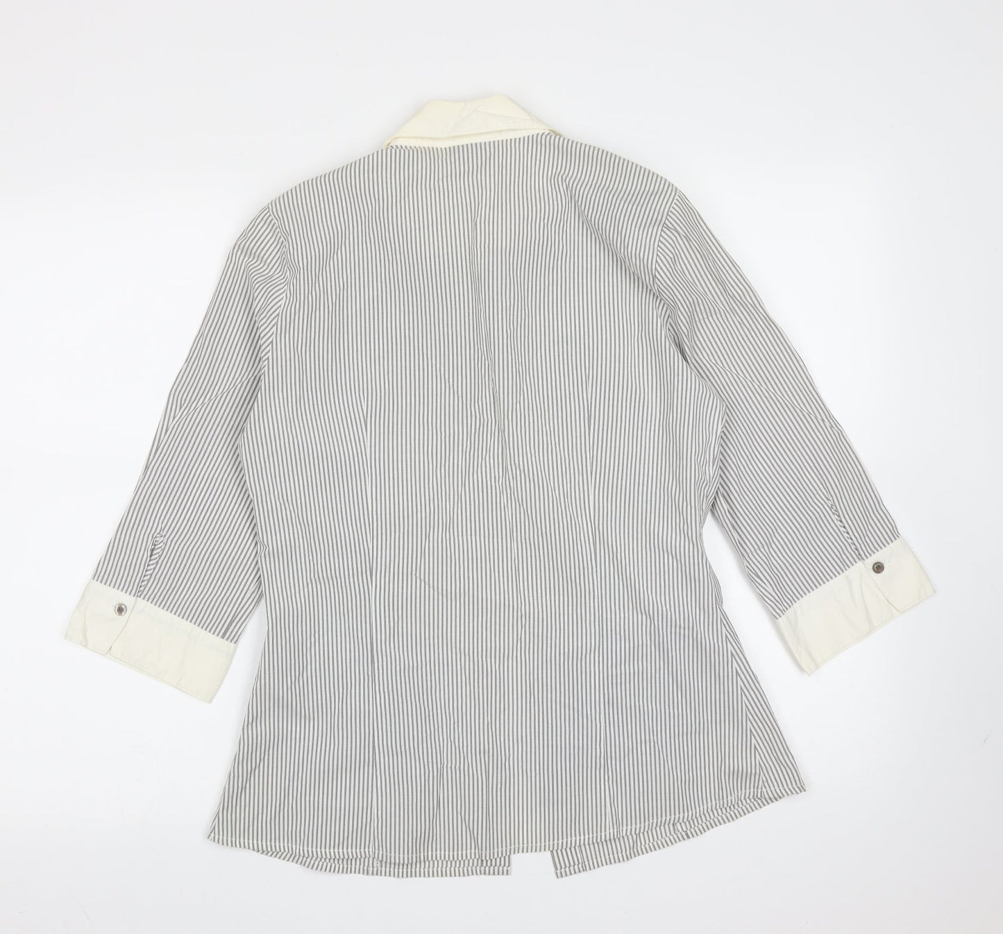 Principles Womens Grey Striped Cotton Basic Blouse Size 12 Collared