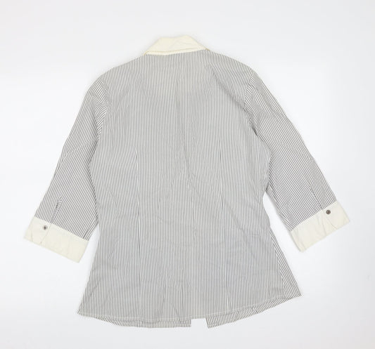 Principles Womens Grey Striped Cotton Basic Blouse Size 12 Collared
