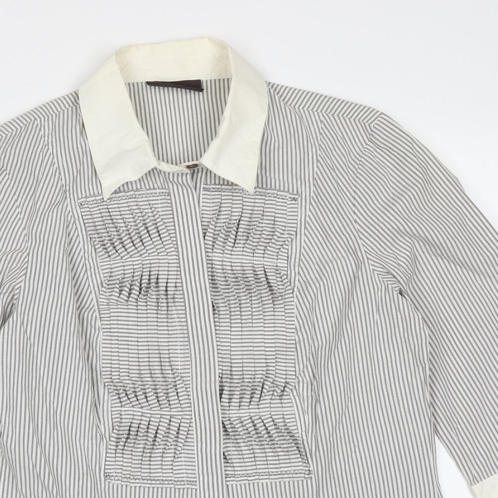 Principles Womens Grey Striped Cotton Basic Blouse Size 12 Collared