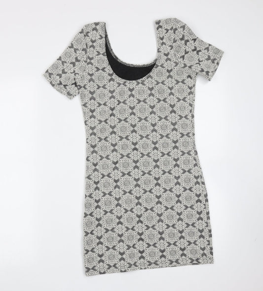 Topshop Womens Grey Floral Cotton Mini  Size 10  Round Neck