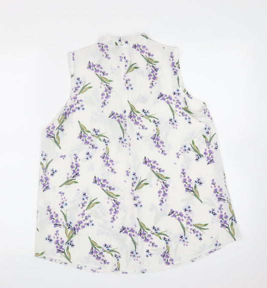 Select Womens White Floral Polyester Basic Blouse Size 12 V-Neck