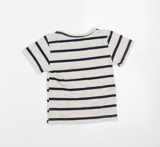Preworn Boys Beige Striped Cotton Basic T-Shirt Size 5 Years Round Neck  - bear