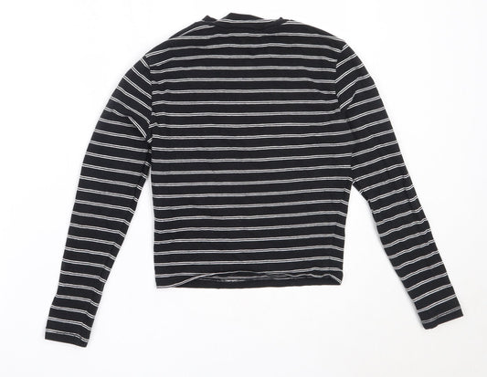 New Look Girls Black Striped Cotton Basic T-Shirt Size 12-13 Years Round Neck