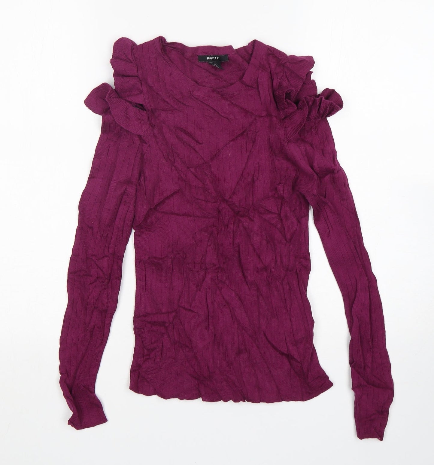 FOREVER 21 Womens Purple Round Neck  Cotton Pullover Jumper Size L