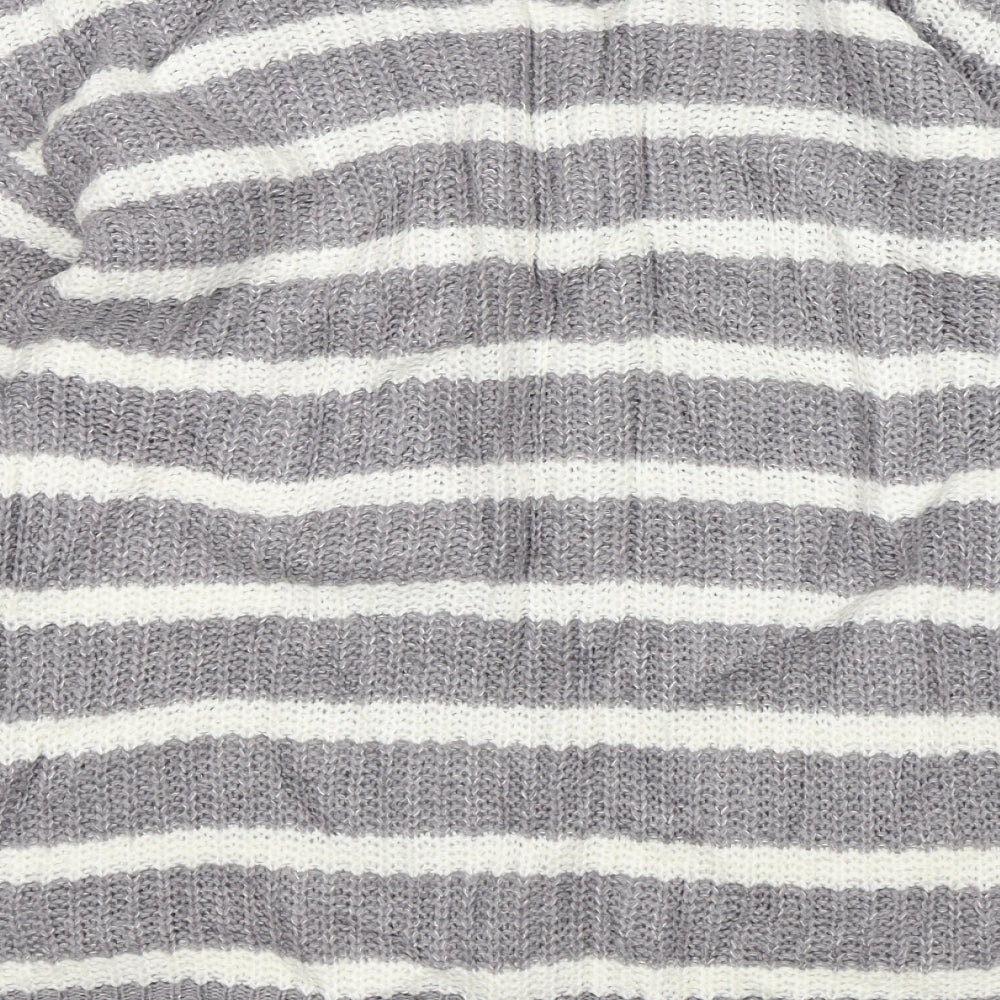 Papaya Womens Grey V-Neck Striped Acrylic Pullover Jumper Size M