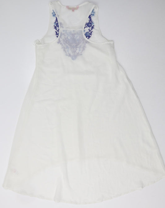 Peacocks Womens White Floral Polyester A-Line  Size S  Scoop Neck Pullover
