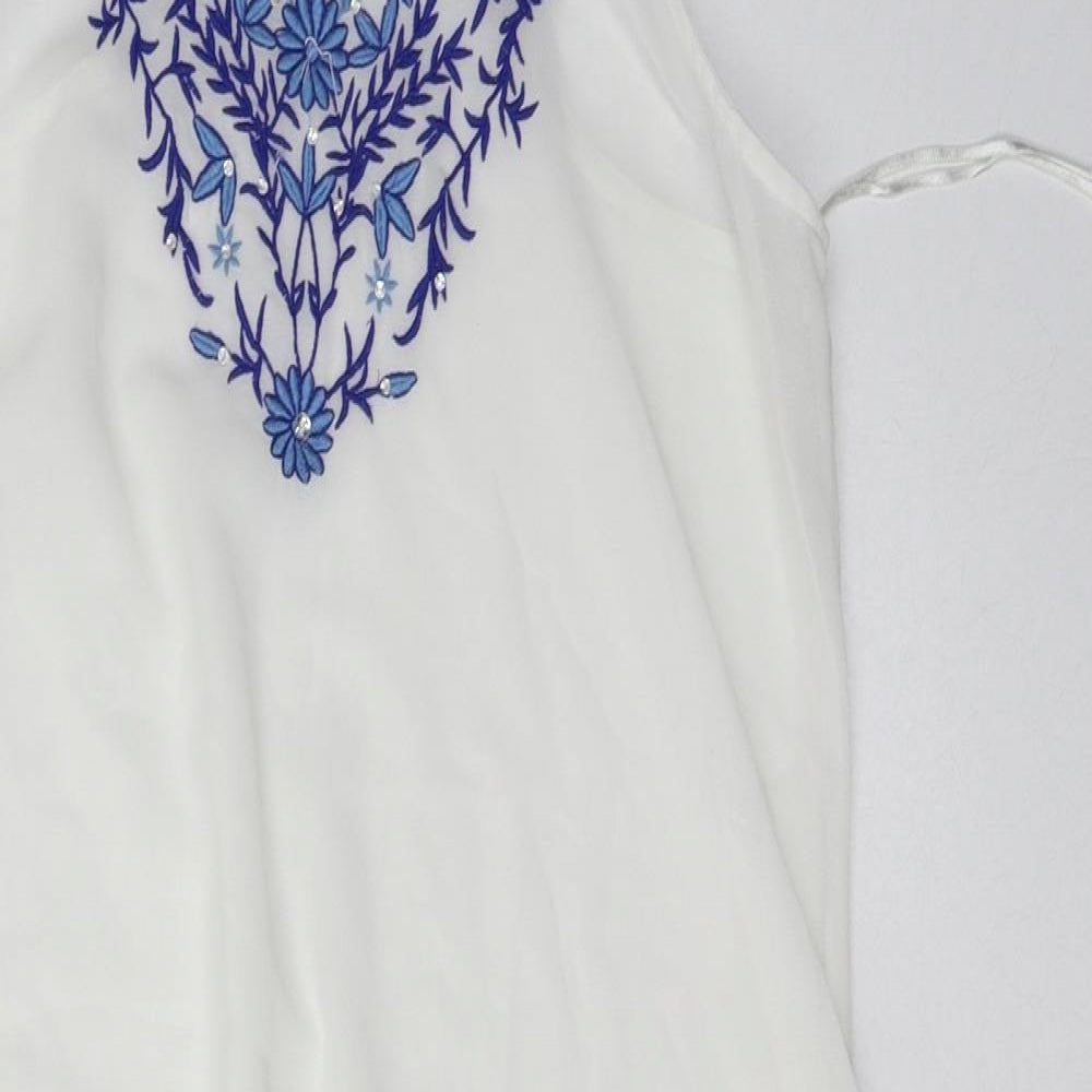 Peacocks Womens White Floral Polyester A-Line  Size S  Scoop Neck Pullover