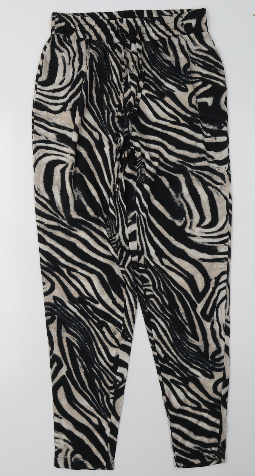 Preworn Womens Beige Animal Print Polyester Trousers  Size 8 L30 in Regular Tie