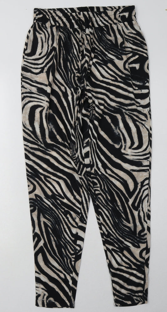 Preworn Womens Beige Animal Print Polyester Trousers  Size 8 L30 in Regular Tie