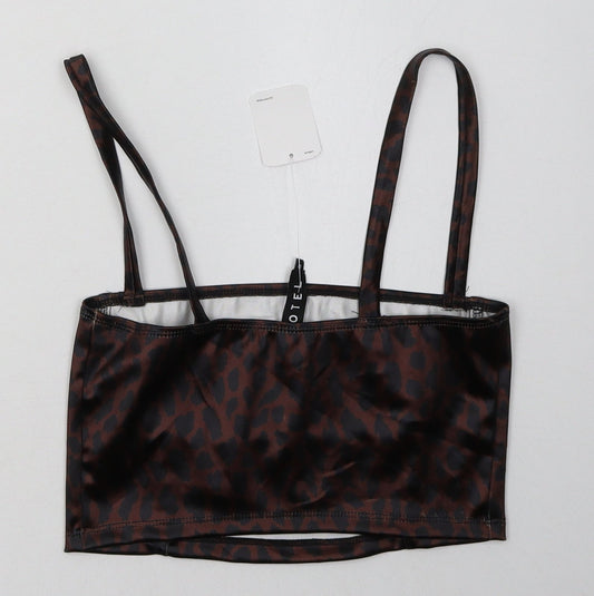 otel Womens Brown Animal Print Polyester Cropped Tank Size S Square Neck