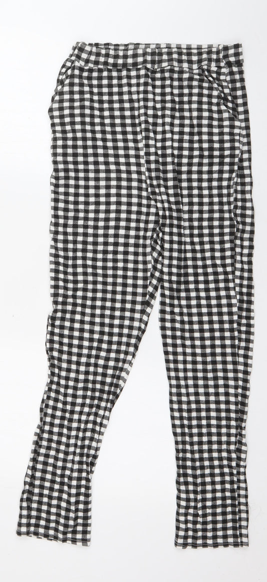 PRETTYLITTLETHING Womens Black Check Polyester Trousers  Size 12 L26 in Regular