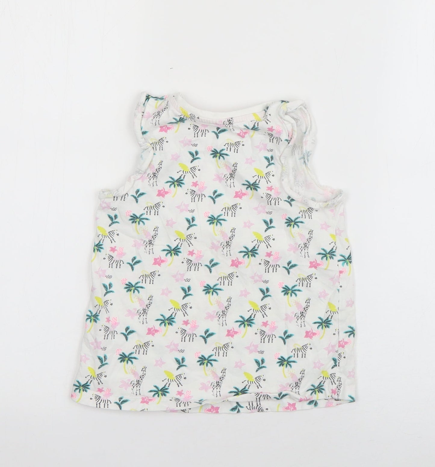 Matalan Girls White  Cotton Basic Tank Size 3-4 Years Round Neck Pullover - Zebra