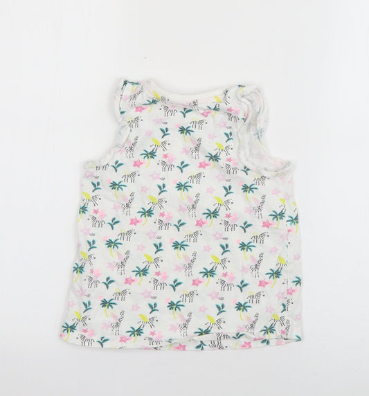 Matalan Girls White  Cotton Basic Tank Size 3-4 Years Round Neck Pullover - Zebra