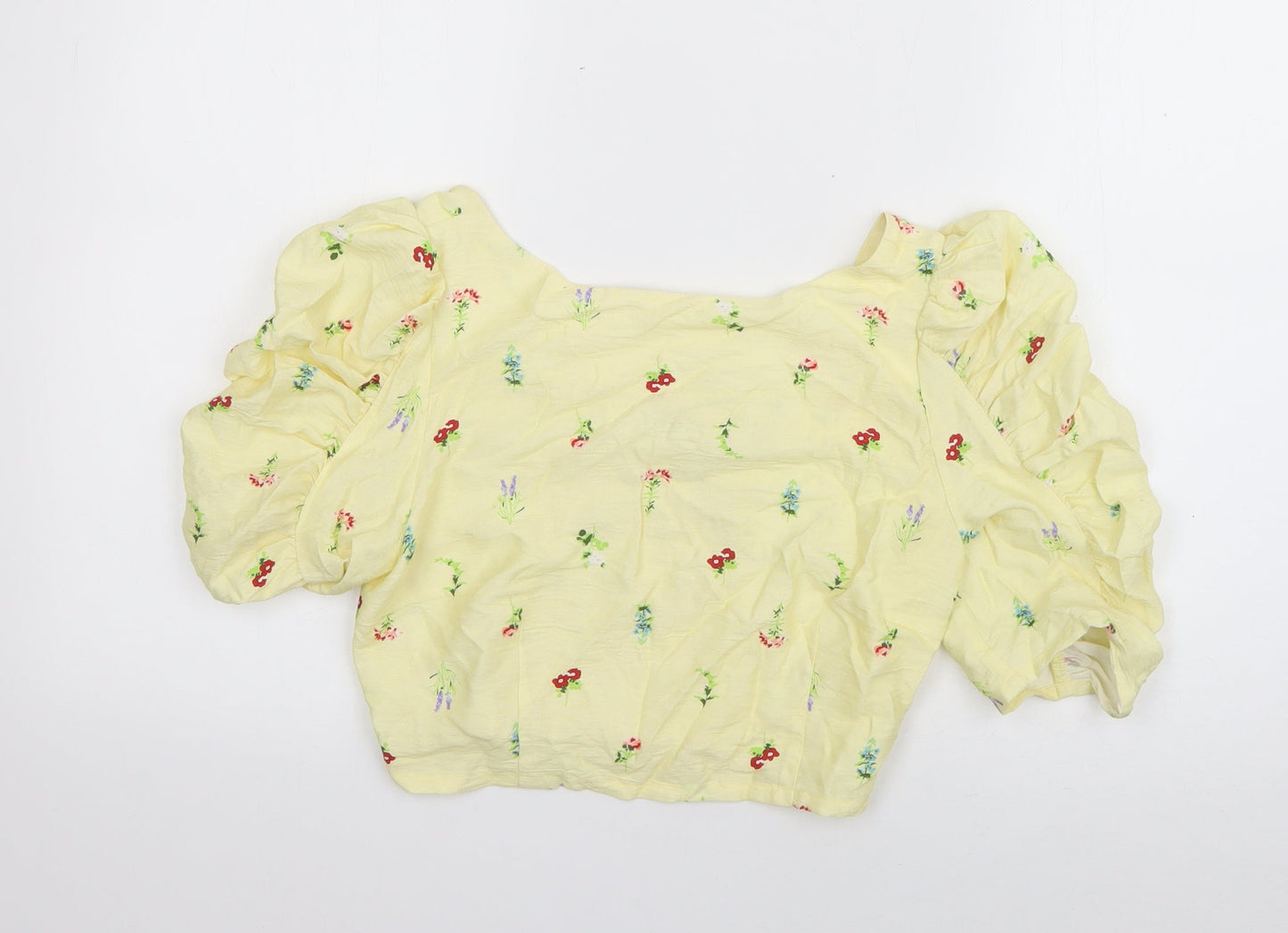 Glamourous Womens Yellow Floral Polyester Basic Blouse Size 10 Boat Neck