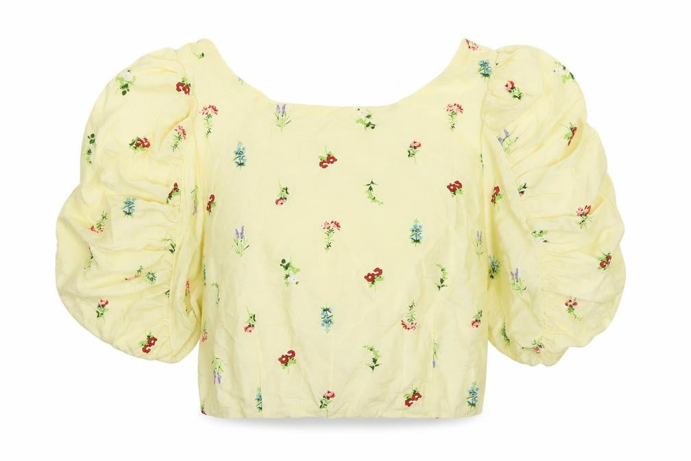 Glamorous Womens Yellow Floral Polyester Basic Blouse Size 10 Boat Neck