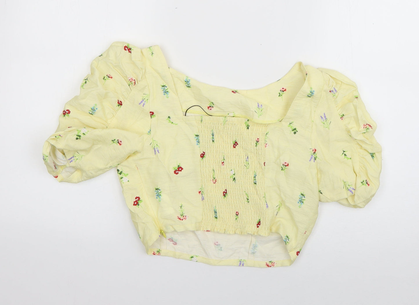 Glamourous Womens Yellow Floral Polyester Basic Blouse Size 10 Boat Neck