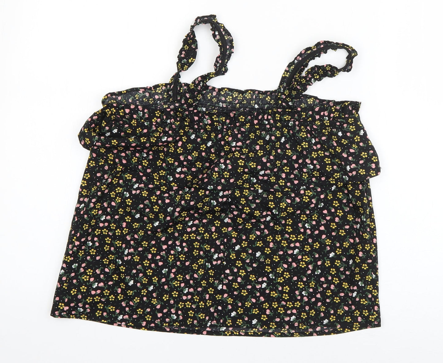 Primark Girls Black Floral Polyester Basic Blouse Size 11-12 Years Square Neck Pullover