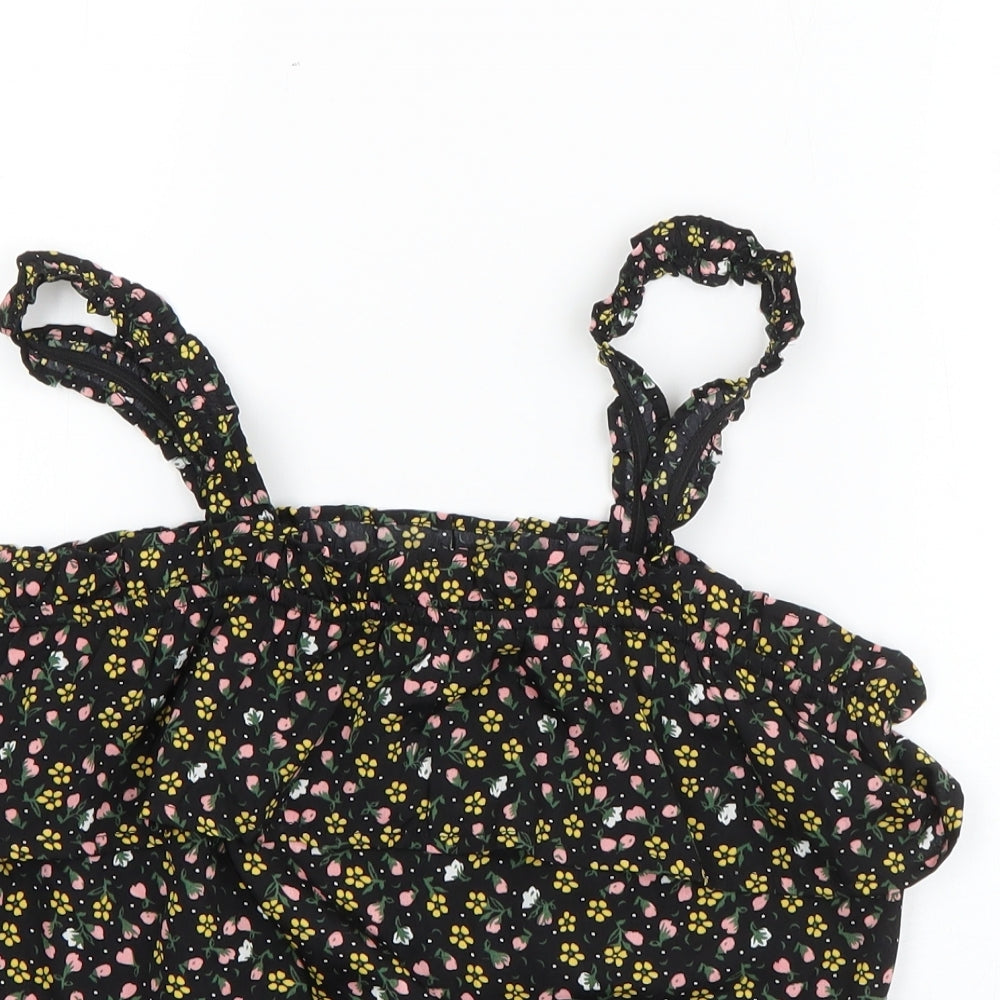 Primark Girls Black Floral Polyester Basic Blouse Size 11-12 Years Square Neck Pullover