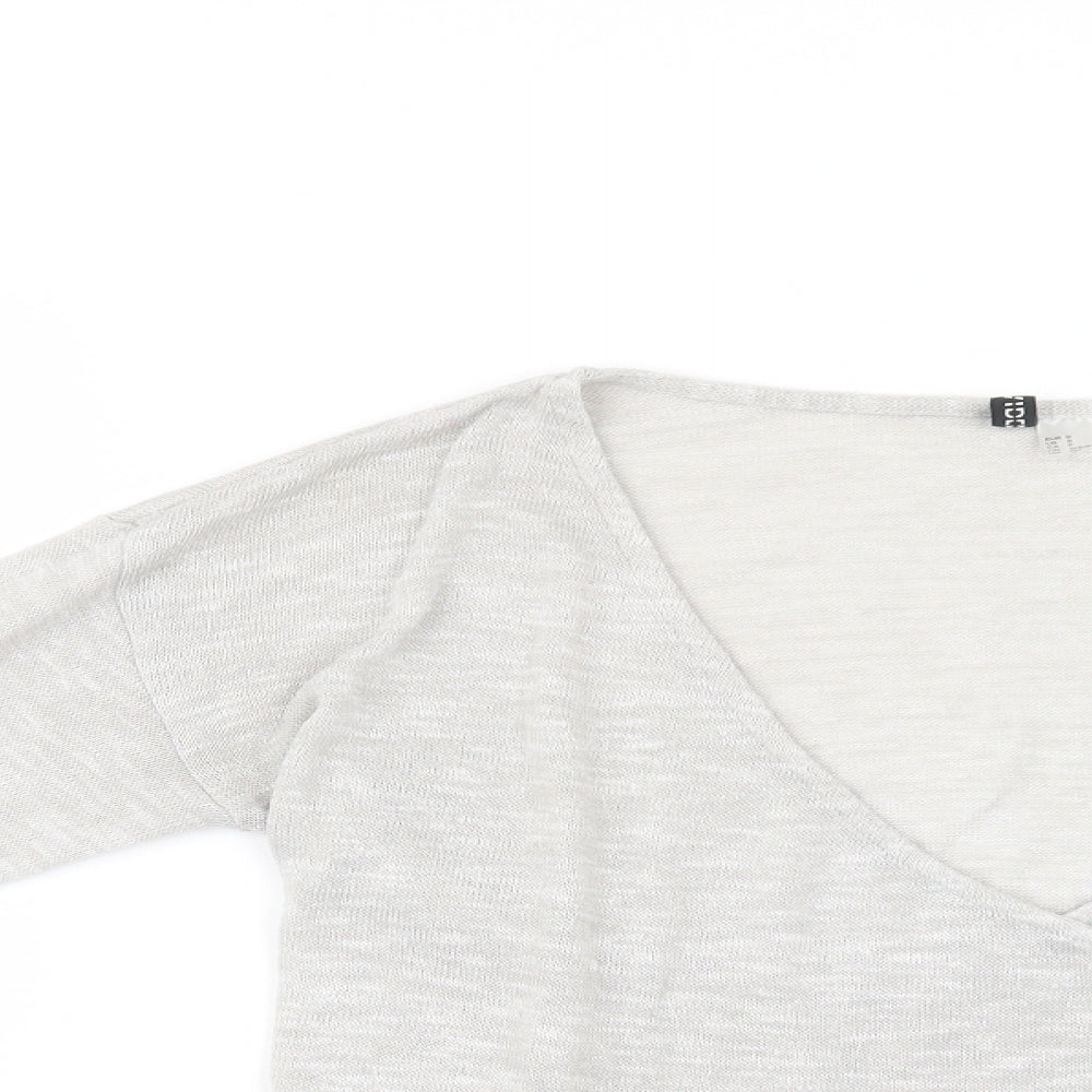 H&M Womens Grey V-Neck  Polyester Pullover Jumper Size S