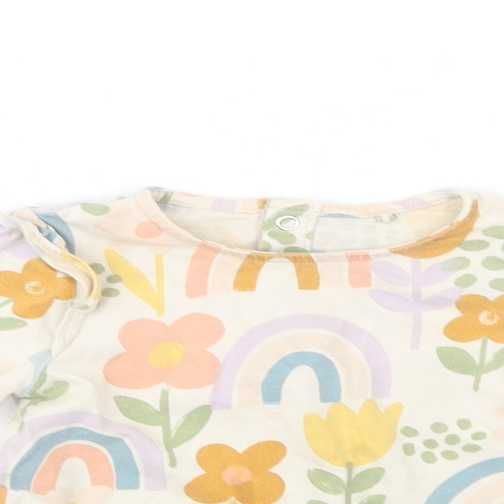 TU Baby Ivory Floral Cotton Basic Blouse Size 9-12 Months Crew Neck Snap