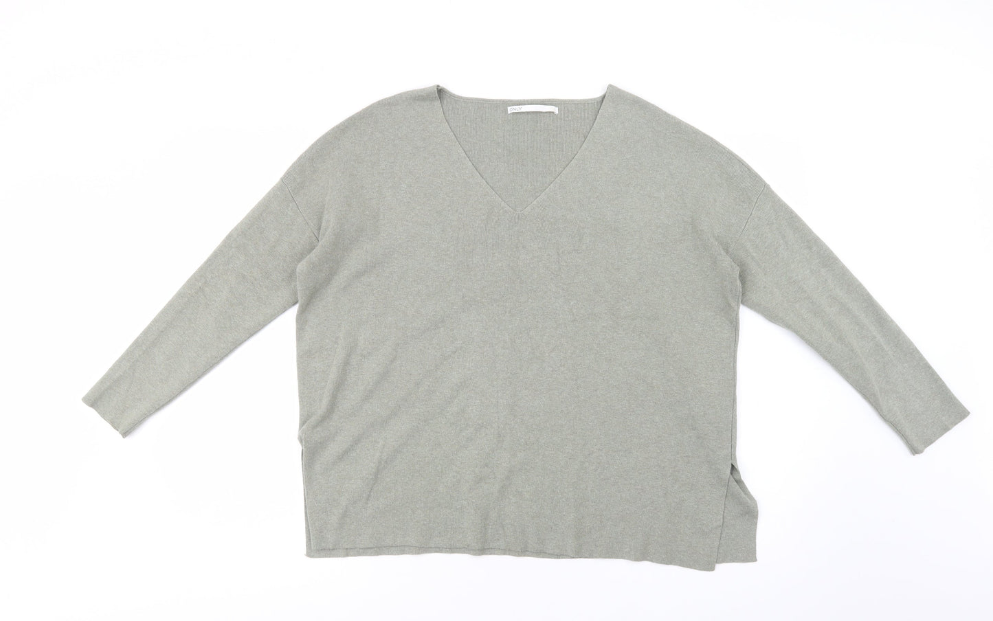 Only Womens Green V-Neck  Viscose Pullover Jumper Size S