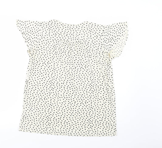 H&M Womens Ivory Animal Print Polyester Basic Blouse Size S Round Neck