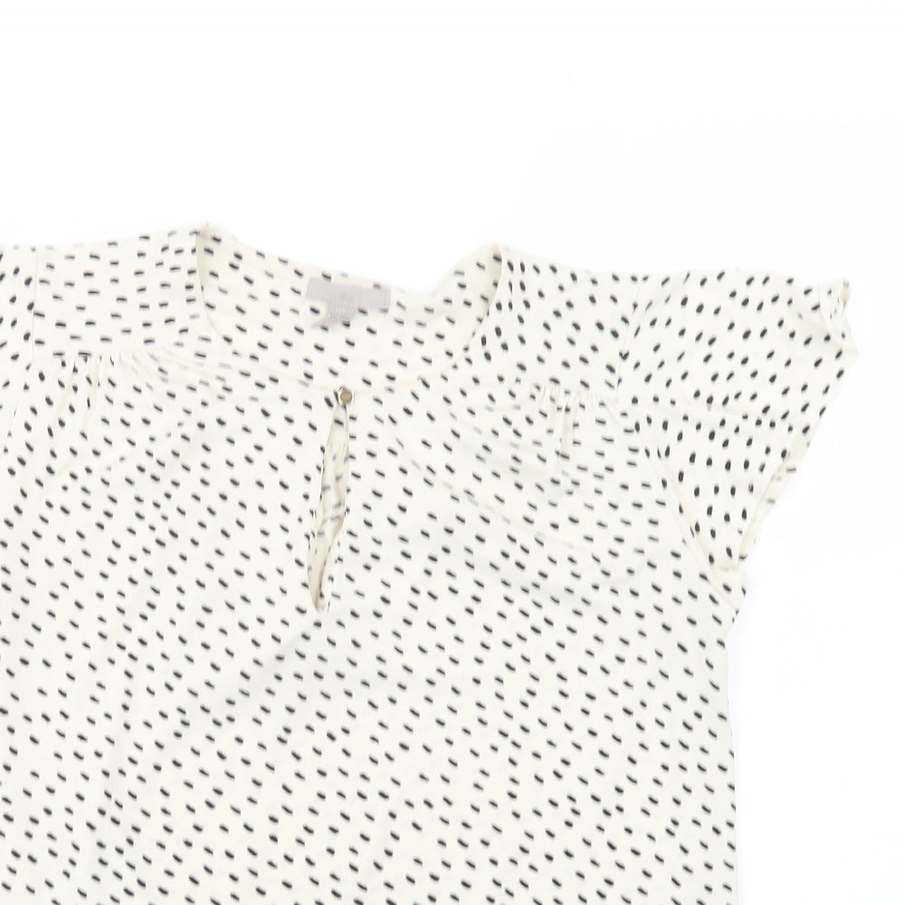 H&M Womens Ivory Animal Print Polyester Basic Blouse Size S Round Neck