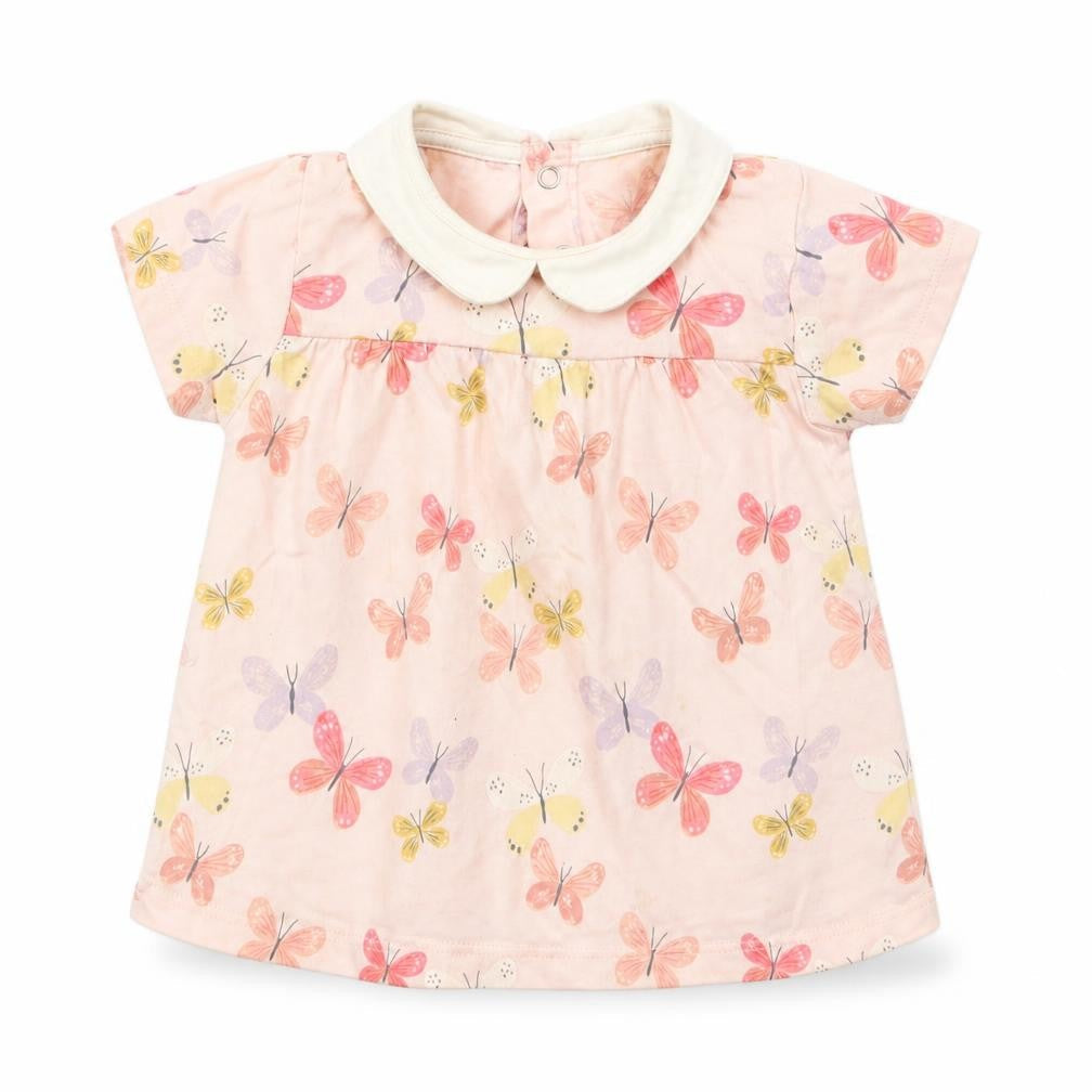 TU Baby Pink Floral Cotton Basic Blouse Size 9-12 Months Collared Snap - Butterfly Print