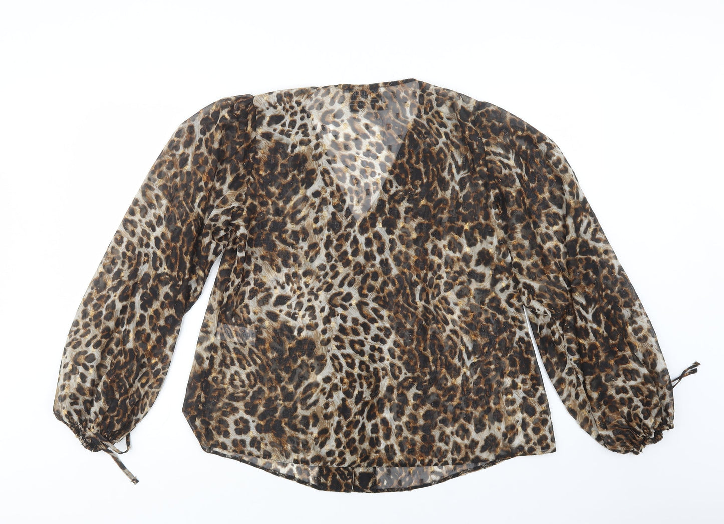 Sonder Studio Womens Brown Animal Print Polyacrylate Fibre Basic Blouse Size 10 V-Neck