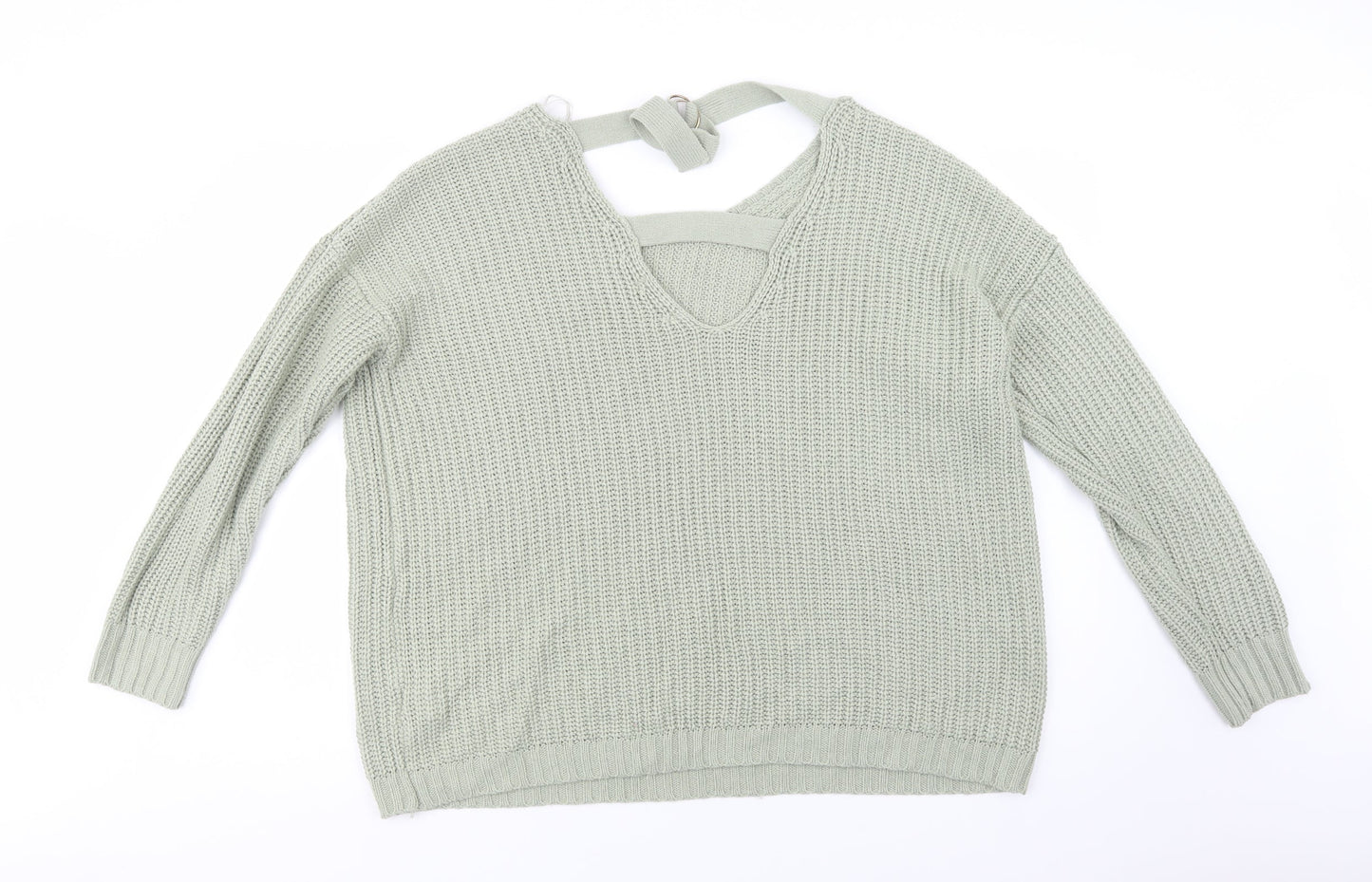 Peacocks Womens Green Round Neck  Acrylic Pullover Jumper Size L