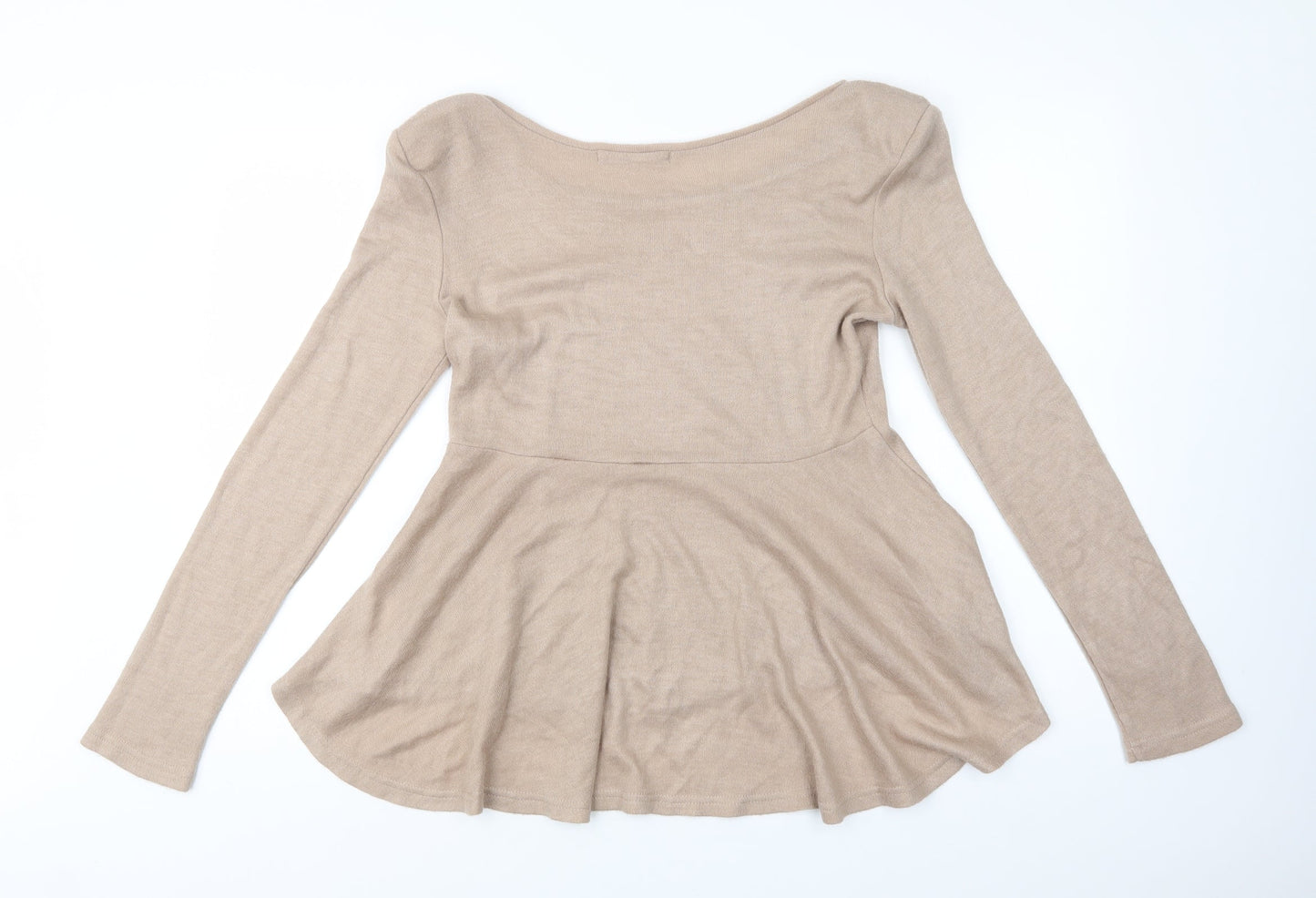 Vera & Womens Beige Boat Neck  Acrylic Pullover Jumper Size L
