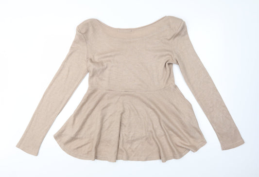 Vera & Womens Beige Boat Neck  Acrylic Pullover Jumper Size L
