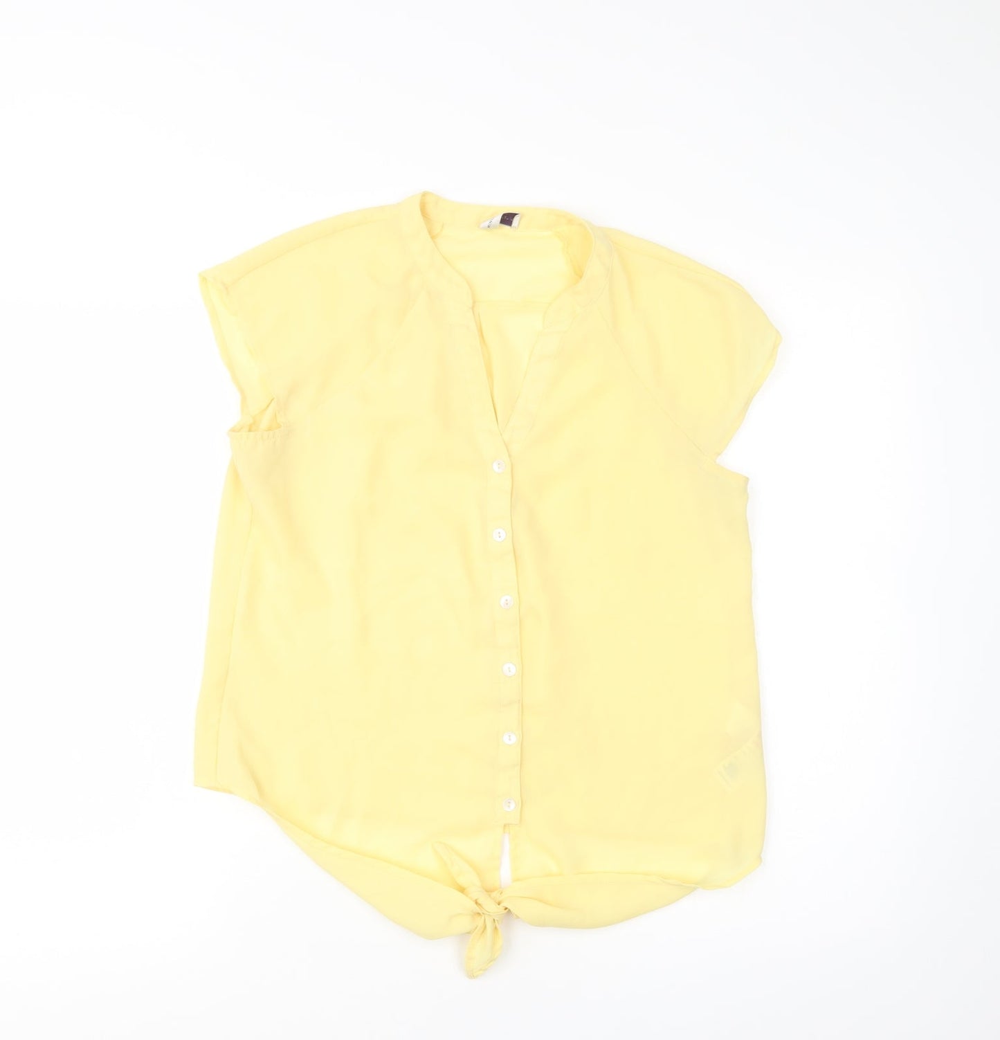 Minuet Womens Yellow  Polyester Basic Button-Up Size 10 V-Neck