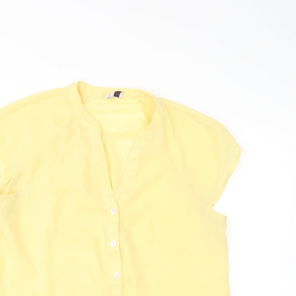 Minuet Womens Yellow  Polyester Basic Button-Up Size 10 V-Neck