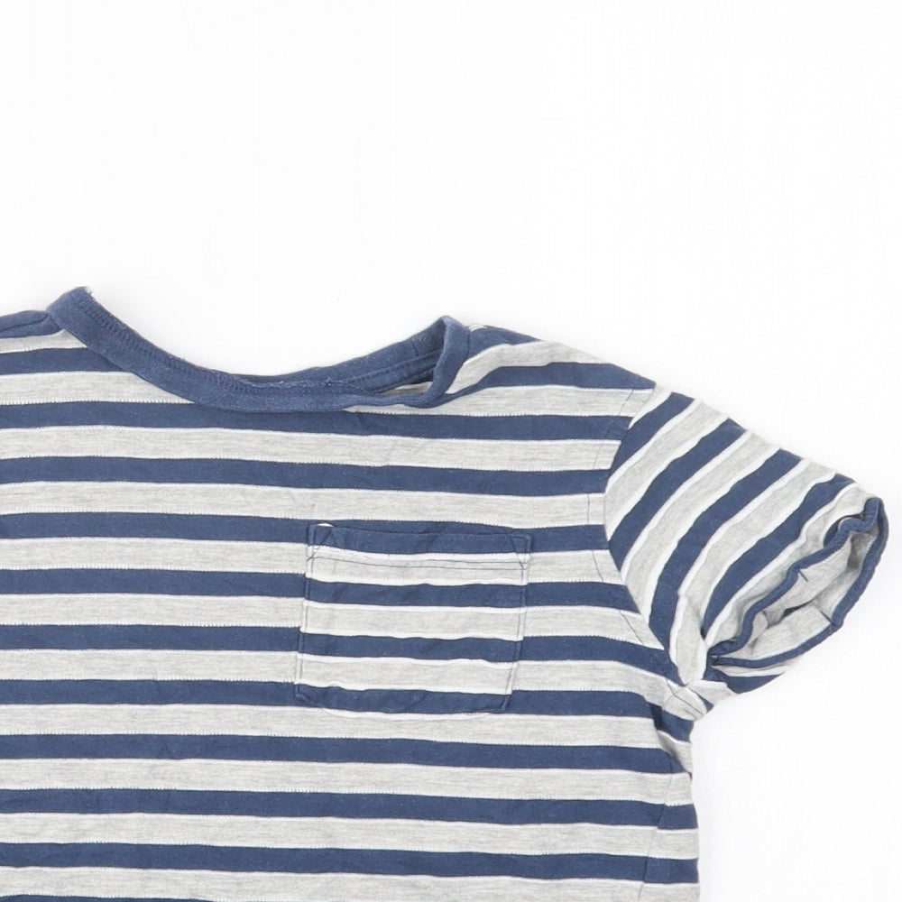 George Boys Blue Striped Cotton Basic Polo Size 5-6 Years Crew Neck