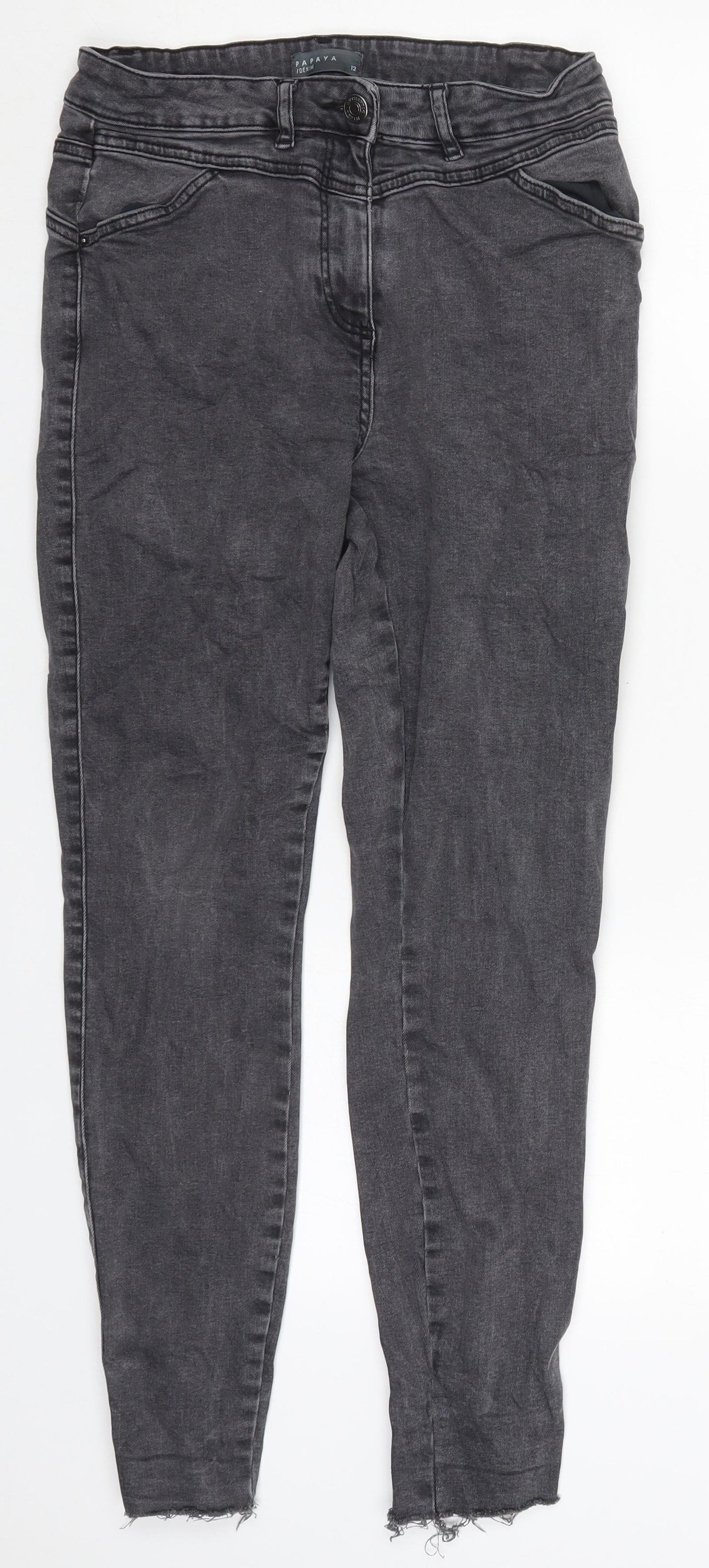Papaya Womens Grey  Cotton Skinny Jeans Size 12 L27 in Regular Button