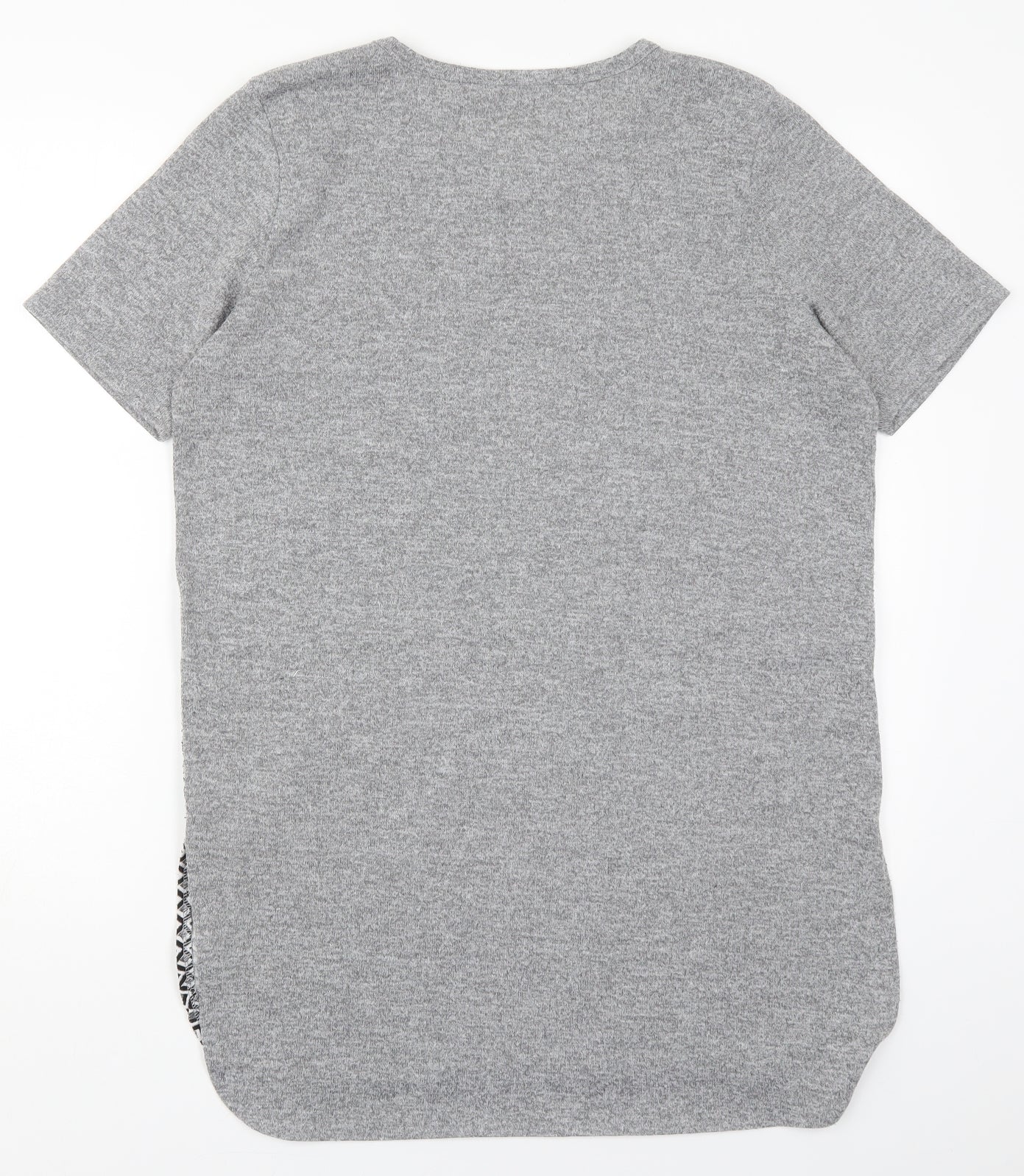 River Island Womens Grey Geometric Viscose Basic T-Shirt Size 10 Round Neck