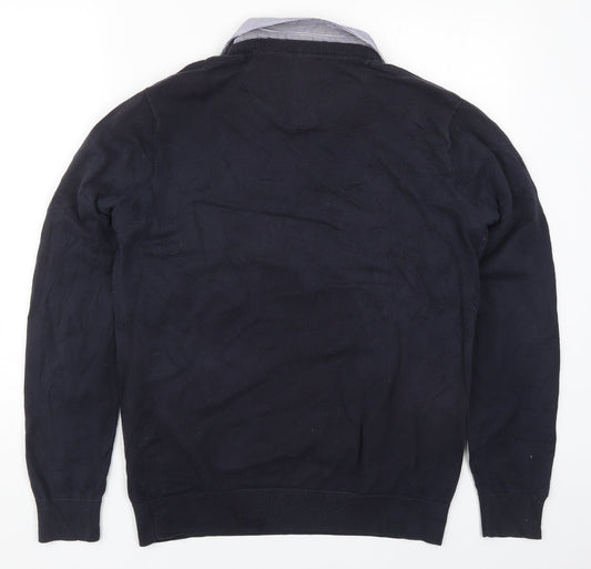 NEXT Mens Blue Collared  Cotton Pullover Jumper Size M