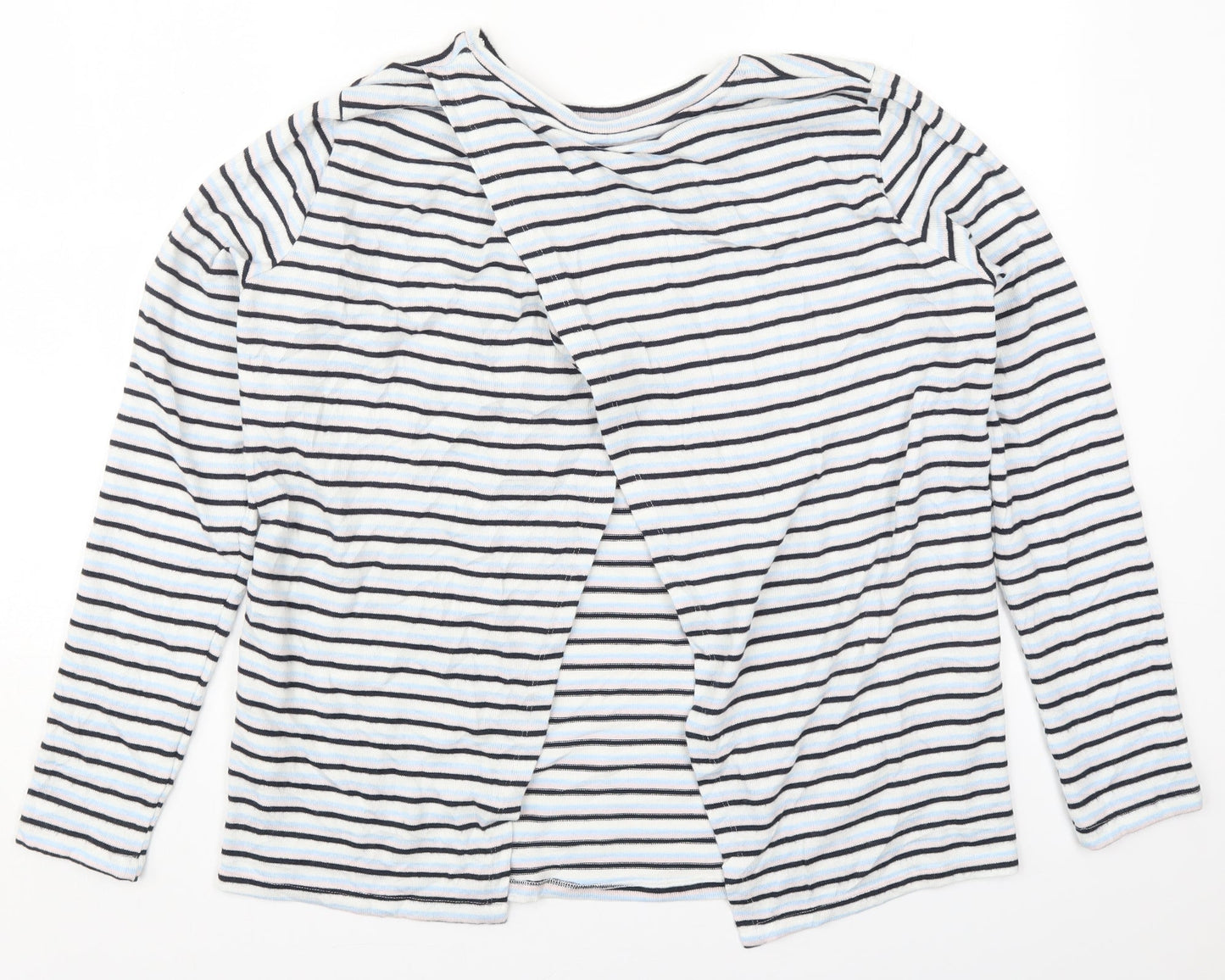 Nocozo Womens Blue Striped Polyester Basic T-Shirt Size 12 Round Neck