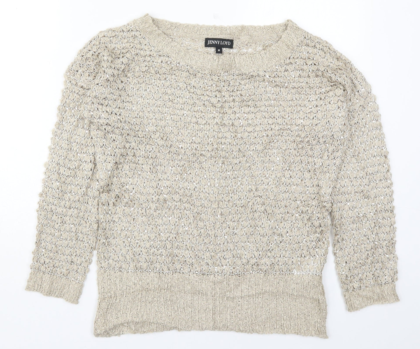 Jenny Loyd Womens Beige Round Neck  Acrylic Pullover Jumper Size M