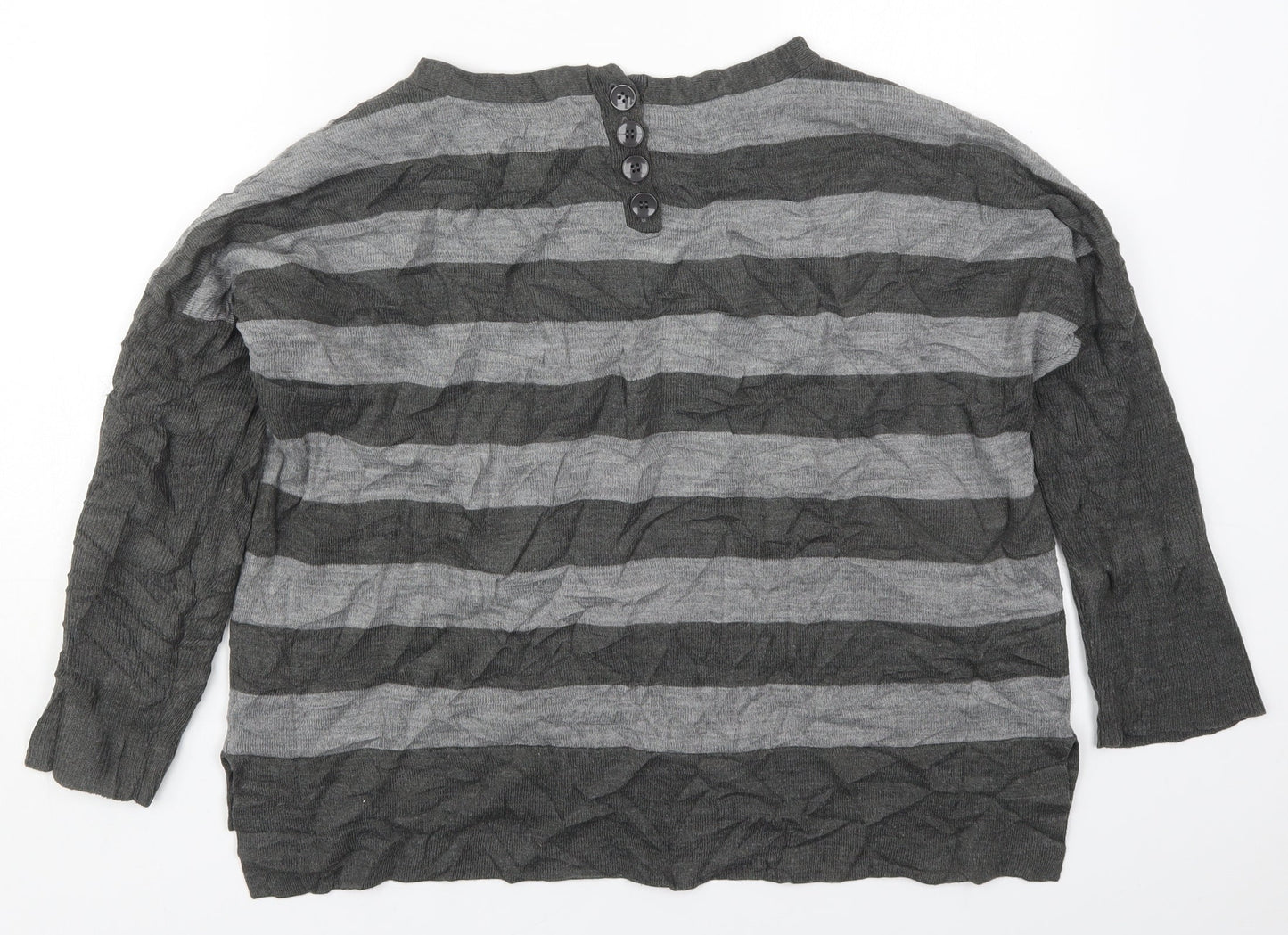 Marks and Spencer Womens Grey Round Neck Striped Acrylic Pullover Jumper Size 10