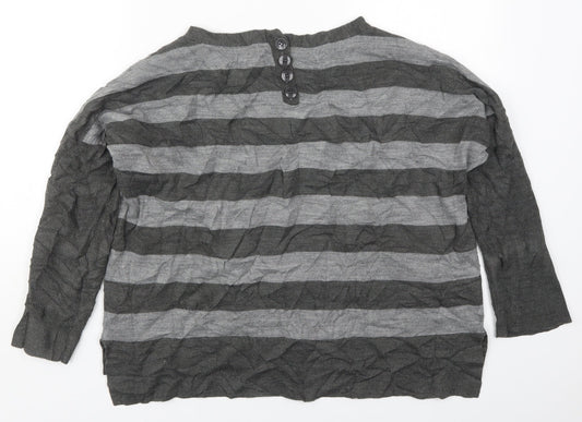 Marks and Spencer Womens Grey Round Neck Striped Acrylic Pullover Jumper Size 10