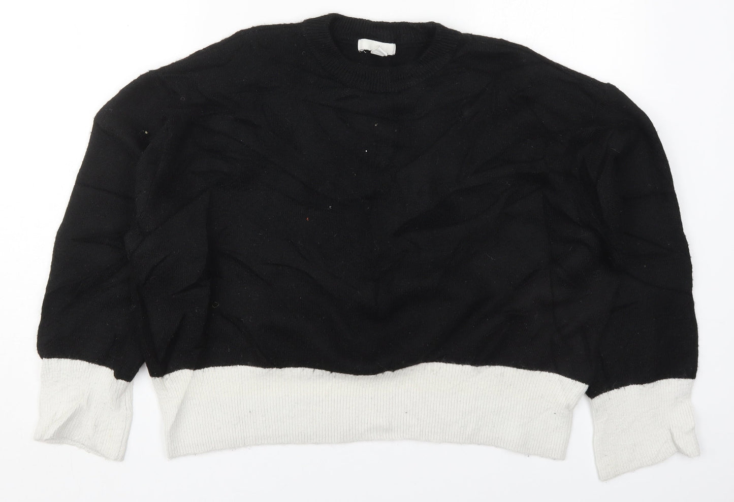 H&M Womens Black Round Neck  Acrylic Pullover Jumper Size M   - Black and White