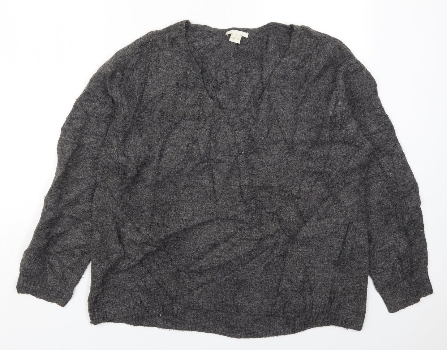 H&M Womens Grey V-Neck  Acrylic Pullover Jumper Size S